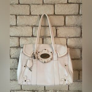 Vintage White Handbag with brass hardware